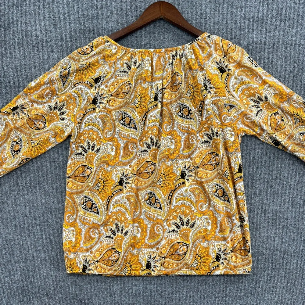 Michael Kors Paisley Blouse Womens Size M Yellow Boho‎ Chic Peasant Cottage